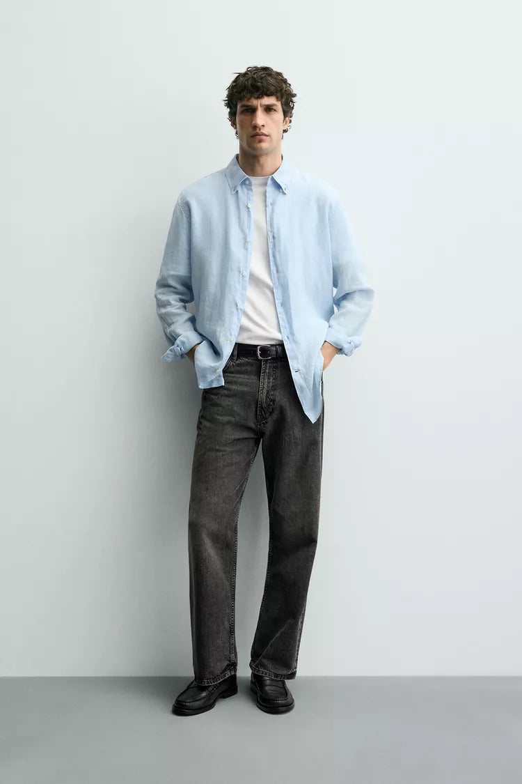 100% LINNEN OVERHEMD REGULAR FIT